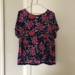 Navy and floral blouse